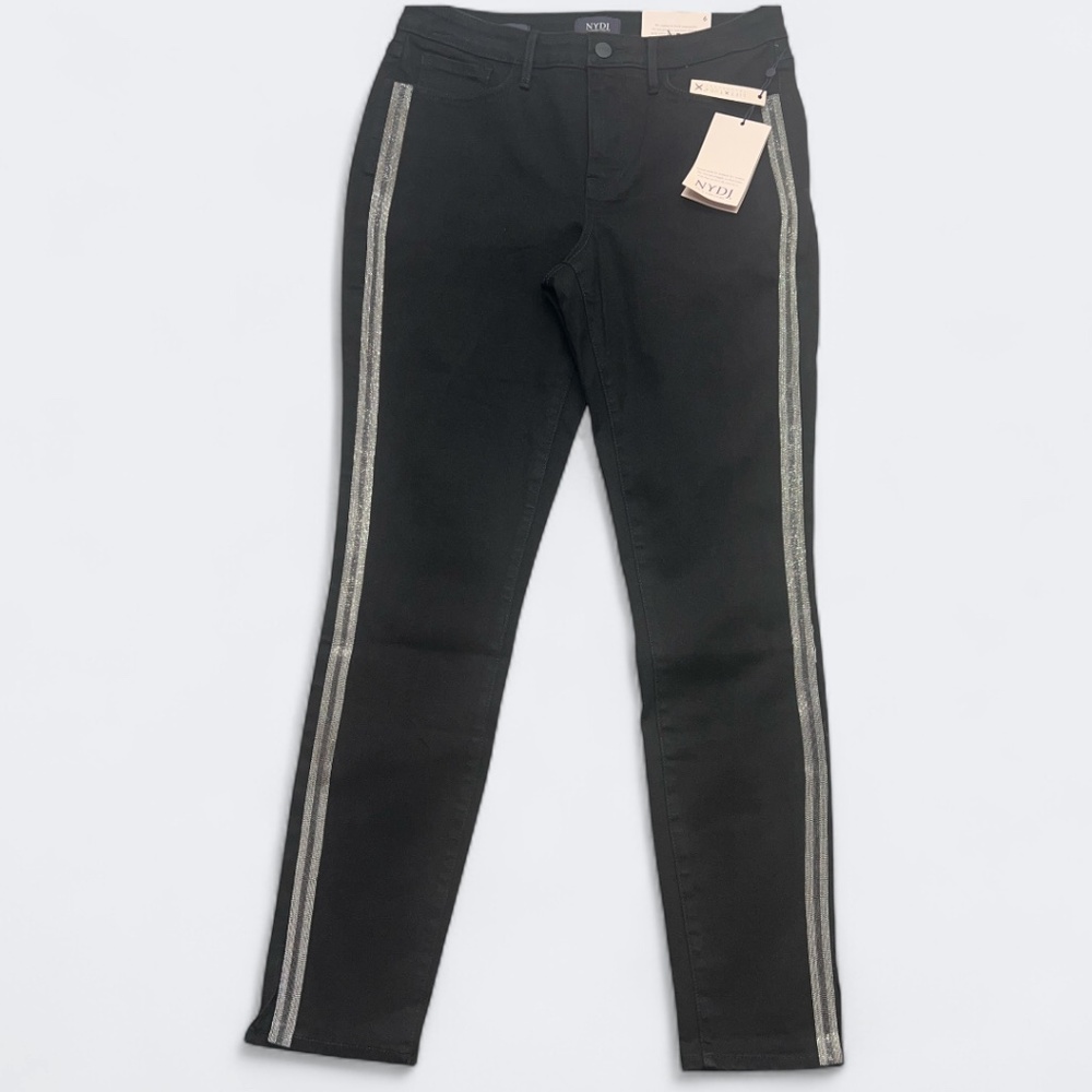 NYDJ Jeans Womens 6 Black Rinse Ami Skinny Tuxedo‎ Side Stripe Stretch Lift Tuck